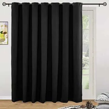 Rose Home Fashion Privacy Room Divider Curtain, Wall Divider for Room Separation, Extra Wide Blackout Curtains for Bedroom, 1 Panel, 10ft Wide x 8ft Tall, Black