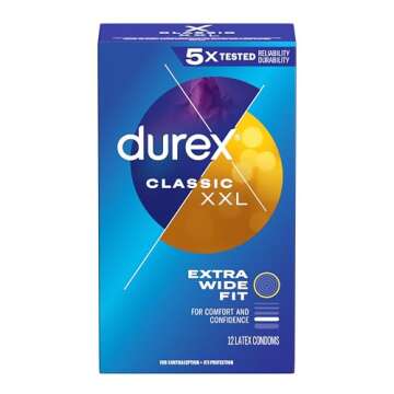 Durex Condom XXL Longer & Wider Natural Latex Condoms, Extra Wide Fit, 12 Count - Ultra Fine & Lubricated (Packaging May Vary)