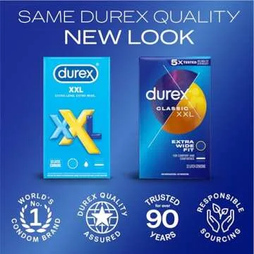 Durex Condom XXL Longer & Wider Natural Latex Condoms, Extra Wide Fit, 12 Count - Ultra Fine & Lubricated (Packaging May Vary)