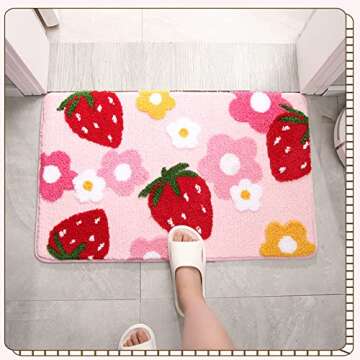 MOONASE Bath Rugs Non Slip Bath Mat Cute Strawberry Flower Shaped Bath Mats Water Absorbent Plush Washable Floor Mat for Bathroom/Kitchen/Living Room (Pink, 25.6x17.7 Inch)