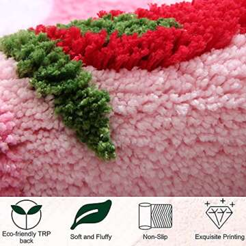 MOONASE Bath Rugs Non Slip Bath Mat Cute Strawberry Flower Shaped Bath Mats Water Absorbent Plush Washable Floor Mat for Bathroom/Kitchen/Living Room (Pink, 25.6x17.7 Inch)