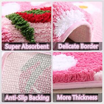 MOONASE Bath Rugs Non Slip Bath Mat Cute Strawberry Flower Shaped Bath Mats Water Absorbent Plush Washable Floor Mat for Bathroom/Kitchen/Living Room (Pink, 25.6x17.7 Inch)