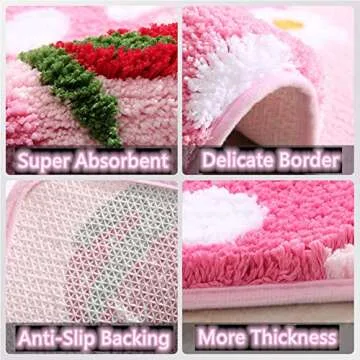 MOONASE Bath Rugs Non Slip Bath Mat Cute Strawberry Flower Shaped Bath Mats Water Absorbent Plush Washable Floor Mat for Bathroom/Kitchen/Living Room (Pink, 25.6x17.7 Inch)