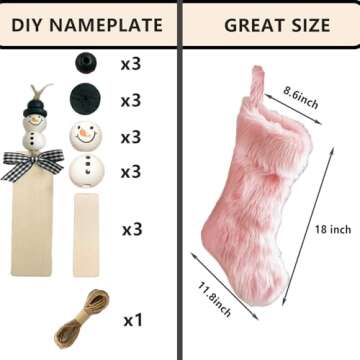 AOGU 3 Pack 19 Inch Pink Christmas Stockings Faux Fur Xmas Christmas Stockings Hanging Ornaments Candy Gift Bags for Christmas Decorations