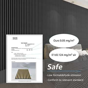 Art3d 4-Piece Wood Slat Acoustic Panels for Stylish Decor and Noise Reduction, 3D Textured Panel for Ceiling and Wall, Matte Black