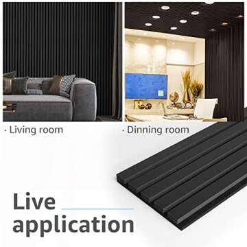 Art3d 4-Piece Wood Slat Acoustic Panels for Stylish Decor and Noise Reduction, 3D Textured Panel for Ceiling and Wall, Matte Black
