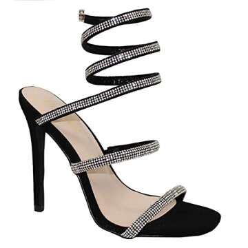 Bonnibel Women Rhinestone Spiral Ankle Wrap Strap High Heels Sandals Patricia-1 Black 10