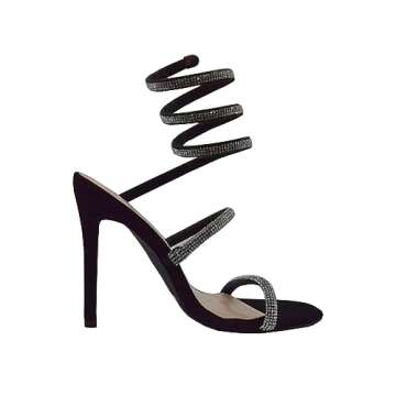 Bonnibel Women Rhinestone Spiral Ankle Wrap Strap High Heels Sandals Patricia-1 Black 10