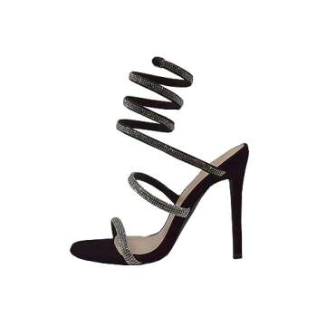 Bonnibel Women Rhinestone Spiral Ankle Wrap Strap High Heels Sandals Patricia-1 Black 10