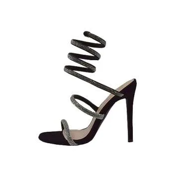 Bonnibel Women Rhinestone Spiral Ankle Wrap Strap High Heels Sandals Patricia-1 Black 10