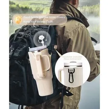 dabria Water Bottle Carrier Bag with Phone Pocket for Stanley 40/30 oz Tumbler Neoprene Water Bottle Holder Pouch with Adjustable Strap Bollus with Straw Cover & Carabiner for Stanley Cup Accessories