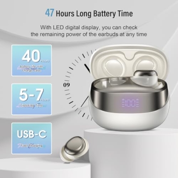 DUSONLAP Sleep Earbuds Bluetooth 5.4 in Ear Light-Weight Headphones, Mini Sleep Headphones Small Design for Side Sleepers, 47H Playtime with Charging Case, Clear Calls Earphones, White