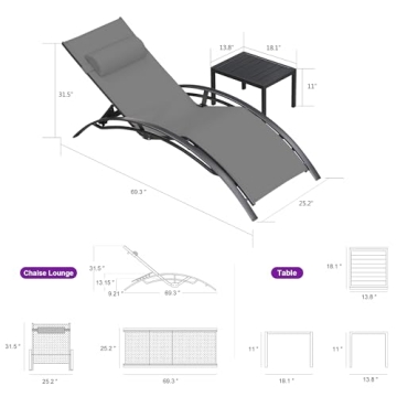 Stylish PURPLE LEAF Poolside Chaise Lounge Set with Table