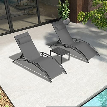 Stylish PURPLE LEAF Poolside Chaise Lounge Set with Table