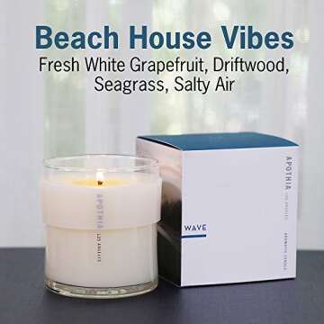 APOTHIA - Wave Candle | White Grapefruit & Salty Ozone | Award Winning Scented Candles with Premium Soy Wax Blend I 60 Hour Long Burning I 9 oz I Small Batches for Luxury Quality in Decorative Jar