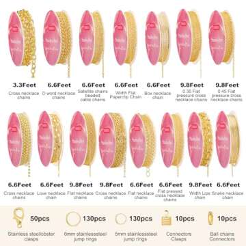 ENERFUN Gold Necklace Chains for Jewelry Making, 112 Feet 15 Rolls Jewelry Chains Bulk for DIY Necklace Bracelet Jewelry Making Accessories with Jump Rings Lobster Clasps Connectors