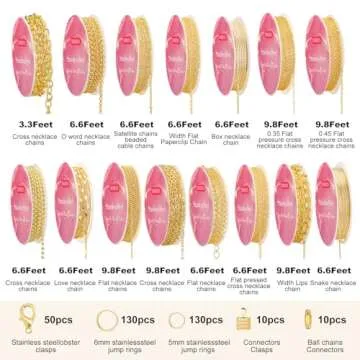 ENERFUN Gold Necklace Chains for Jewelry Making, 112 Feet 15 Rolls Jewelry Chains Bulk for DIY Necklace Bracelet Jewelry Making Accessories with Jump Rings Lobster Clasps Connectors