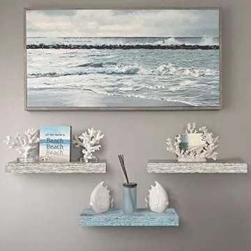 Sorbus Floating Shelves - 3 Pack 16 Inch Rustic Blue White Wall Shelves for Living Room, Bathroom, K...