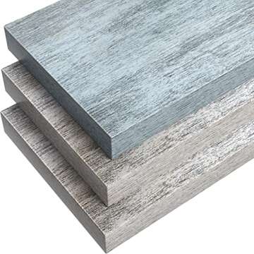 Sorbus Floating Shelves - 3 Pack 16 Inch Rustic & Blue Wall Shelves for Bedroom, Kitchen, Living Room, Bathroom Shelves, Home Decor, Office - Floating Shelf for Trophy, Books, Frames