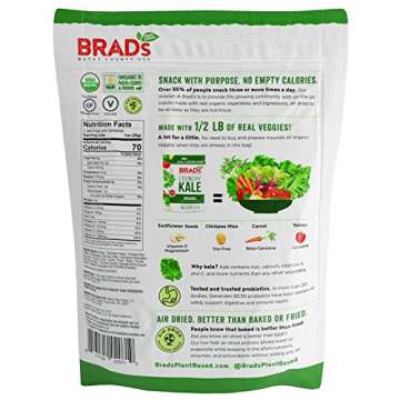 Brad's Plant Based Organic Crunchy Kale, Original with Probiotics, 3 Bags, 6 Servings Total