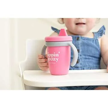 Bella Tunno Happy Sippy Cup – Transition Sippy Cups for Baby 6 Months and Older, Baby and Toddler Sippy Cups with Removable Handles and Non-Toxic, BPA Free Silicone, Sippin Pretty, 8 oz
