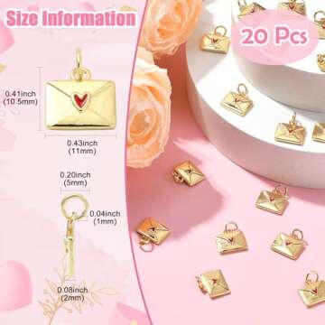 LiQunSweet 20 Pcs Brass Charms with Enamel Real 18K Gold Plated Love Letter Sweet Heart Envelope Cha...