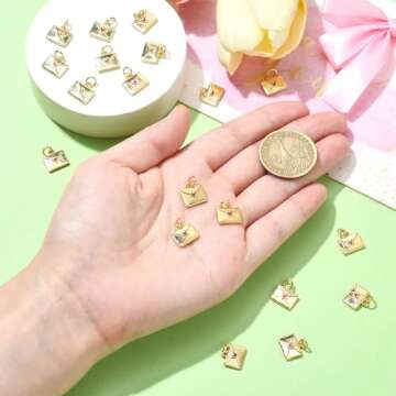LiQunSweet 20 Pcs Brass Charms with Enamel Real 18K Gold Plated Love Letter Sweet Heart Envelope Charms for Jewelry Making