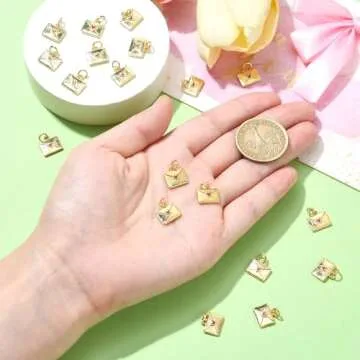 LiQunSweet 20 Pcs Brass Charms with Enamel Real 18K Gold Plated Love Letter Sweet Heart Envelope Charms for Jewelry Making