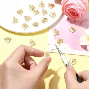 LiQunSweet 20 Pcs Brass Charms with Enamel Real 18K Gold Plated Love Letter Sweet Heart Envelope Charms for Jewelry Making