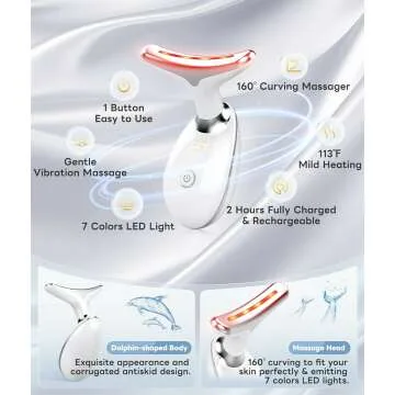 7 Color Light Based Facial and Neck Massager - Face Massager Tool for Skin Care at Home, Glossy White