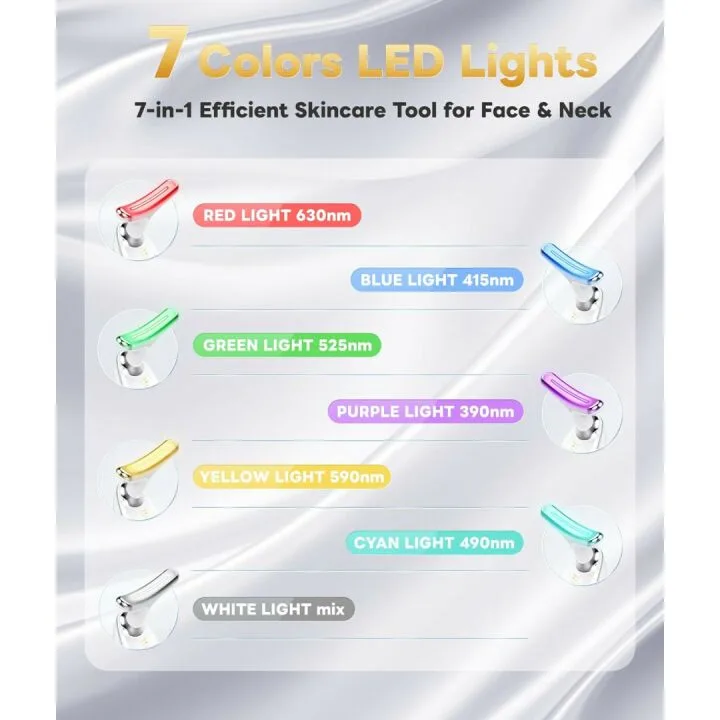 7 Color Light Based Facial and Neck Massager - Face Massager Tool for Skin Care at Home, Glossy White