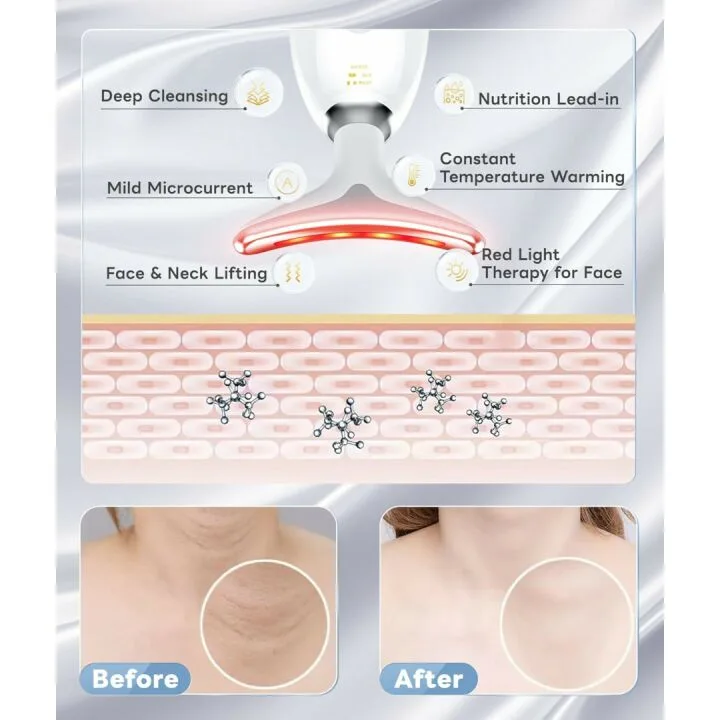 7 Color Light Based Facial and Neck Massager - Face Massager Tool for Skin Care at Home, Glossy White