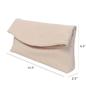 JNB Faux Leather Oversize Foldover Clutch in Sand