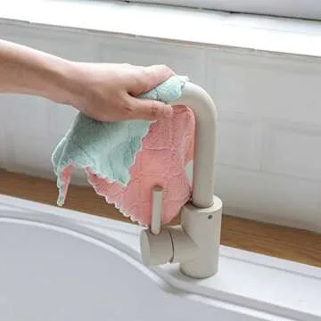 kimteny 12 Pack Kitchen Cloth Dish Towels, Premium Dishcloths, Super Absorbent Coral Velvet Dishtowels, Nonstick Oil Washable Fast Drying (Pink-Green)