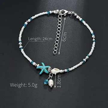 JEWEKY Boho Starfish Anklets Blue Ankle Bracelets Pearl Anklet Chain Beach Foot Jewelry for Women