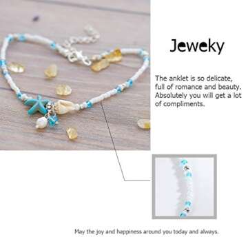 JEWEKY Boho Starfish Anklets Blue Ankle Bracelets Pearl Anklet Chain Beach Foot Jewelry for Women