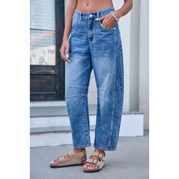 GREAIDEA Mid Rise Barrel Jeans for Women Stylish Comfort