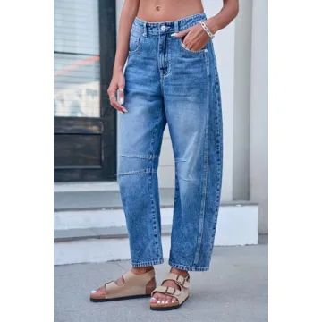 GREAIDEA Mid Rise Barrel Jeans for Women Stylish Comfort