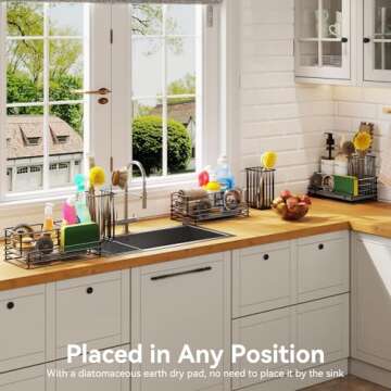 Yofidra Kitchen Sink Caddy: Sink Sponge with Instant Drying Stone, Metal Stainless Steel Dish Sponge Holder Basket for Sponges, Scrubbers, Soap, 9.5" X 5.5" X 5.7" Sink Box Organizer