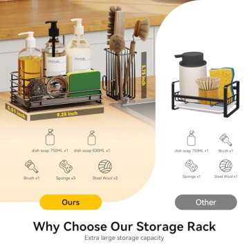 Yofidra Kitchen Sink Caddy: Sink Sponge with Instant Drying Stone, Metal Stainless Steel Dish Sponge Holder Basket for Sponges, Scrubbers, Soap, 9.5" X 5.5" X 5.7" Sink Box Organizer