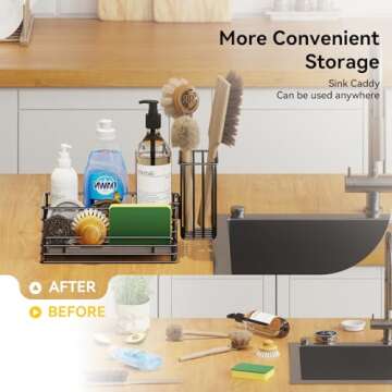 Yofidra Kitchen Sink Caddy: Sink Sponge with Instant Drying Stone, Metal Stainless Steel Dish Sponge Holder Basket for Sponges, Scrubbers, Soap, 9.5" X 5.5" X 5.7" Sink Box Organizer