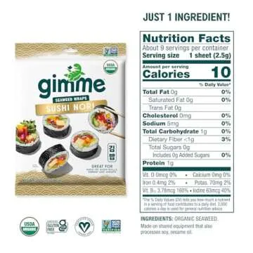 Gimme Seaweed Organic Roasted Seaweed - Restaurant-style Sushi Nori Sheets - 0.81 Ounce