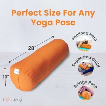 Sol Living Yoga Bolster Pillow for Restorative Yoga and Meditation Cushions