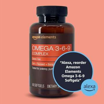 Amazon Elements Omega 3-6-9 Complex of Fish, Flaxseed and Borage Oil - EPA & DHA Omega-3 fatty acids - 60 Softgels, 2 Month Supply