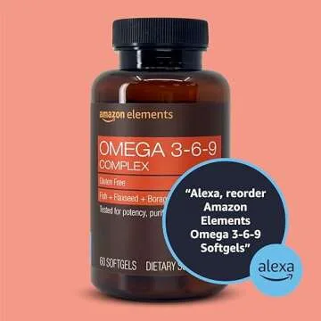 Amazon Elements Omega 3-6-9 Complex of Fish, Flaxseed and Borage Oil - EPA & DHA Omega-3 fatty acids - 60 Softgels, 2 Month Supply
