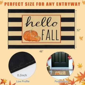 HEBE Fall Door Mat 32"x48" Non Slip Pumpkin Welcome Doormat Buffalo Plaid Doormats for Autumn Harves...