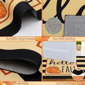 HEBE Fall Door Mat 32"x48" Non Slip Pumpkin Welcome Doormat Buffalo Plaid Doormats for Autumn Harvest Thanksgiving Farmhouse Large Entrance Doormat Low Profile Floor Carpet Mat Washable