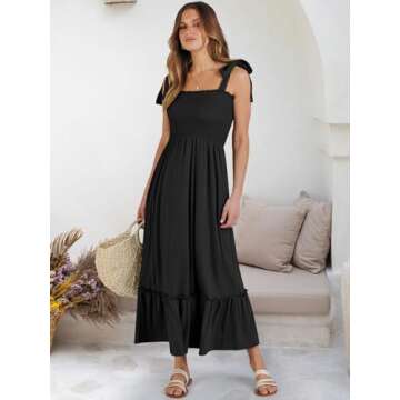 ANRABESS Women Summer Casual Strap Smocked Maxi Flowy Tiered A Line Beach Travel Sundress Wedding Gu...