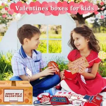 Valentines Day Box with 30Pcs Cards Kids Basketball Mailbox School Classroom Exchange Game Valentine's Card Mail Box Kit Cardborad Boxes Sports Valentine Party Favors Supplies Decorations