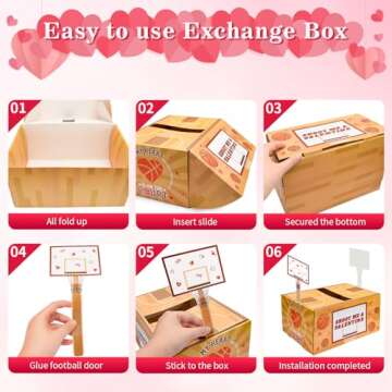 Valentines Day Box with 30Pcs Cards Kids Basketball Mailbox School Classroom Exchange Game Valentine's Card Mail Box Kit Cardborad Boxes Sports Valentine Party Favors Supplies Decorations